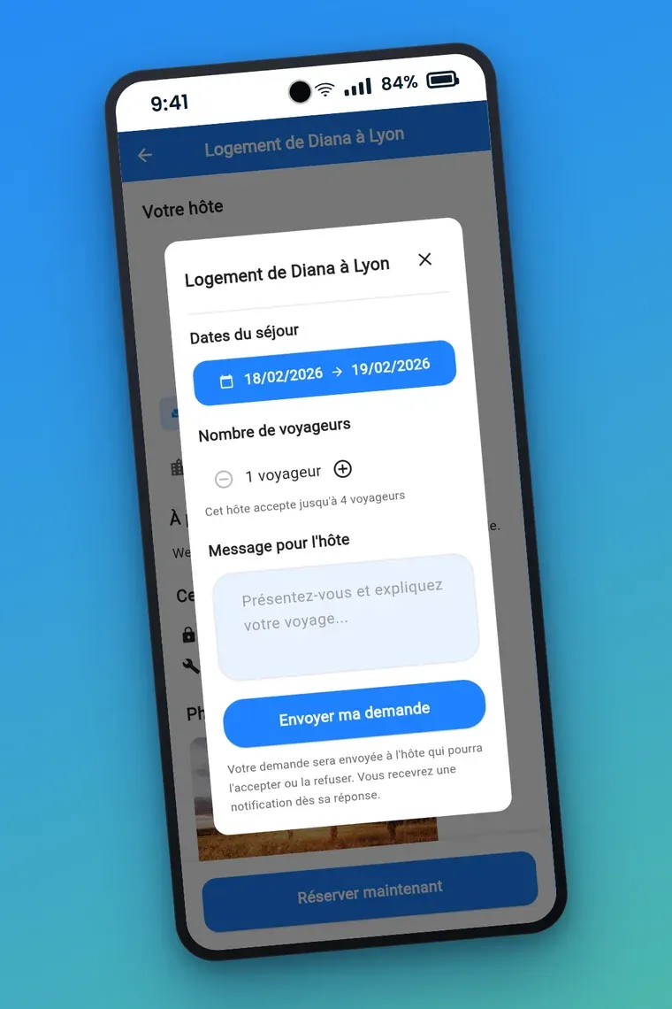L'écran de demande de réservation dans l'application Bikipi