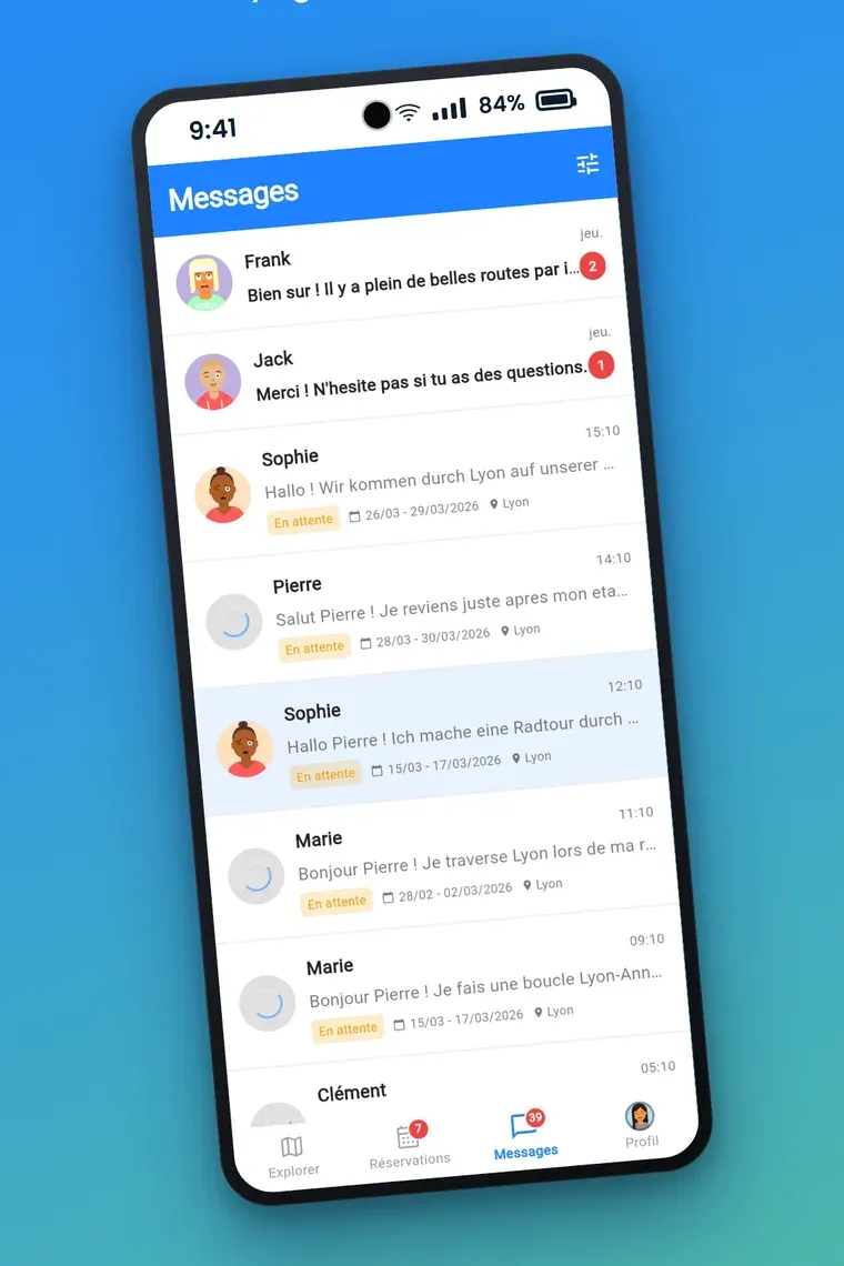 Les échanges avec les hôtes dans la messagerie de l'application Bikipi